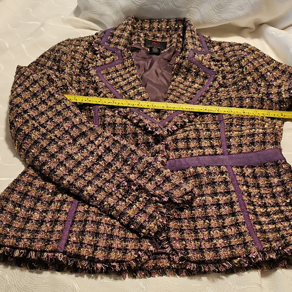 True Meaning Multicolor Tweed Fringe Blazer Womans Large - Picture 11 of 13
